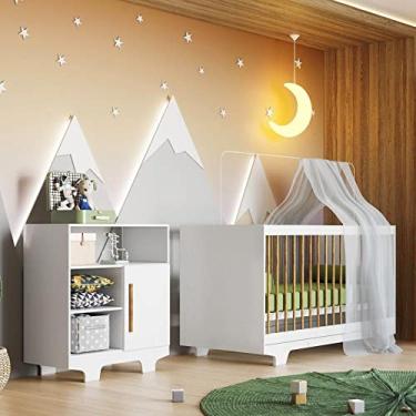 Imagem de Quarto de Bebê Berço Minicama com Colchão e Cômoda Flocos Tigus Baby Branco