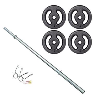 Imagem de Kit 20kg Anilhas + 1 Barra 120cm Com Presilhas