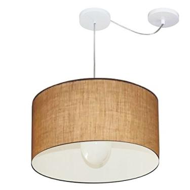 Imagem de Lustre Pendente com Desvio de Centro Cúpula Tecido 45x30 cm, Vivare Iluminação, Pendente4229 LP, Palha, Médio