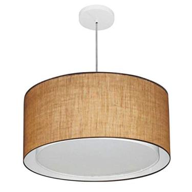 Imagem de Lustre Pendente Cilíndrico Duplo Cúpula Tecido 30/50x40 cm, Vivare Iluminação, Pendente4288 LP, Palha, Médio