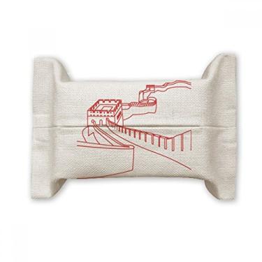 Imagem de Red The Great Wall Pattern China Suporte de capa de papel para lenços faciais saco de linho de algodão