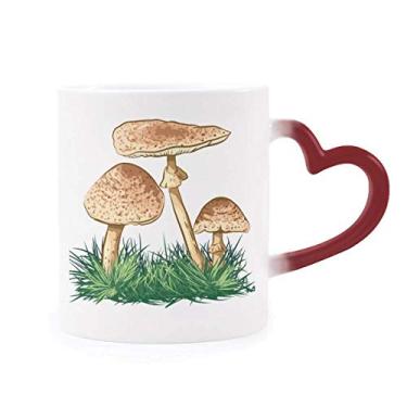 Imagem de Linda caneca verde com ilustração de trufas sensível ao calor, caneca de grés que muda de cor vermelha