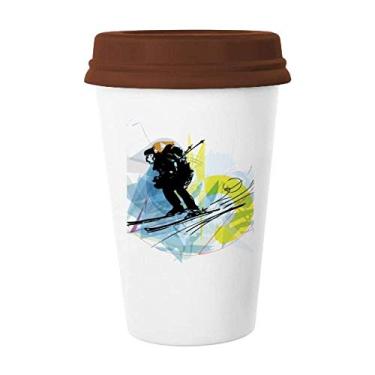Imagem de Caneca de cerâmica para copos de cerâmica com desenho de atletas esportivos, esqui e aquarela