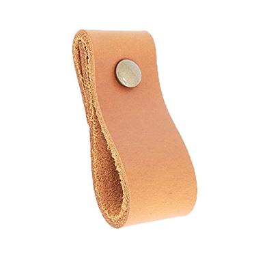 Imagem de Puxador Dobi Parafuso - Couro Legítimo Marrom - Parafuso Ouro Velho