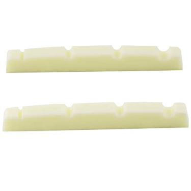 Imagem de Musiclily Pro Plástico de Resina Uréia 42.3mm Slotted Pestana Precision Bass Nut Base Plana para Baixo de 4 Cordas, Marfim (2 Peças)