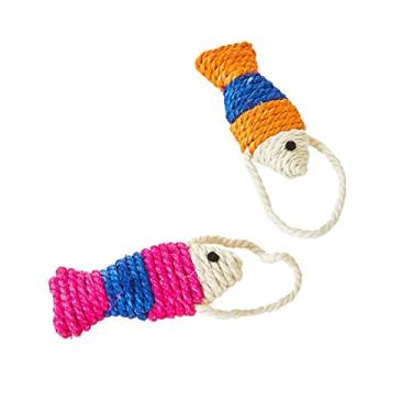 Imagem de Tábua de arranhar para gatos, corda de sisal interativa em forma de peixe colorido arranhador engraçado para gato gatinho interior