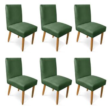 Imagem de Kit 6 Cadeiras De Jantar Carol Veludo Verde Pés Palito Castanho - D'ro