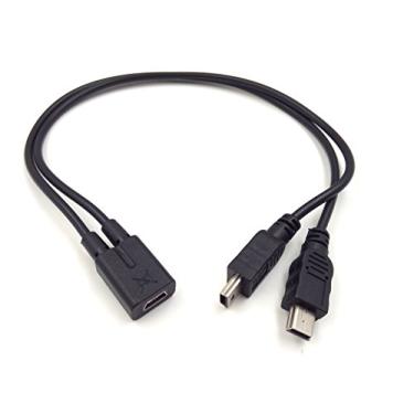 Imagem de Cabo divisor mini USB 1 para 2 anos, Haokiang de 30 cm de molde de injeção USB 2.0 Mini 5 pinos fêmea para conversor macho duplo 2 de alta velocidade cabo de carregamento, Mini F/2M, 1 feet