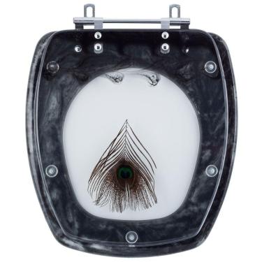 Imagem de Assento Sanitario Poliester Decorado Pena de Pavão Thema Preto para Vaso Incepa