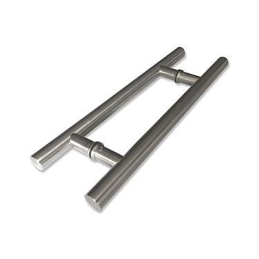 Imagem de NHN Maçaneta moderna e contemporânea estilo escada dupla face push-pull para portas de aço, alumínio e vidro, acabamento em aço inoxidável escovado (45,7 cm, aço inoxidável acetinado)