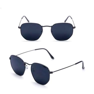 Imagem de Oculos de Sol Hexagonal Feminino Masculino Clássico Modelo Retrô Unissex Proteção 100% Conta Raios UV Armação de Metal (PRETO)
