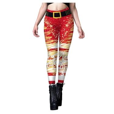 Imagem de Leggings Femininas Listras De Natal Estampara Calças De Ioga De Natal Leggings Atléticos Apertados