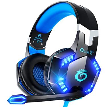 Imagem de VersionTECH. Fone de ouvido para jogos G2000 para controle PS5 PS4 Xbox One, microfone com cancelamento de ruído surround de graves, fones de ouvido supra-auriculares com luzes LED para Mac, laptop, Xbox Series X, Nintendo Switch, NES, jogos para PC