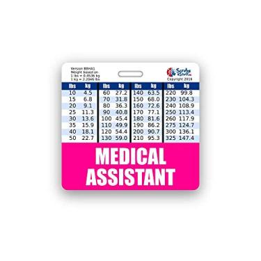 Imagem de Emblema de assistente médico horizontal com tabelas de conversão de altura e peso (padrão, rosa)