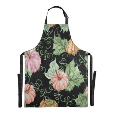 Imagem de GuoChe Avental preto dourado rosa abóboras aventais laváveis à máquina para homens e mulheres avental de cintura, Abóboras douradas, rosa e preto, 1 size