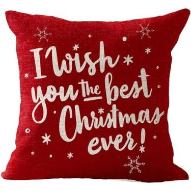 Imagem de Fronha de Natal com capa de almofada com estampa de letras vermelhas e fronha de linho/1262 (Color : A08)