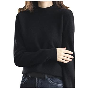 Imagem de Howstar Suéter feminino de outono 2023 pulôver ombro de fora suéter sólido manga longa pulôver outono inverno malha suéter grosso, U1 - Preto, XX-Large