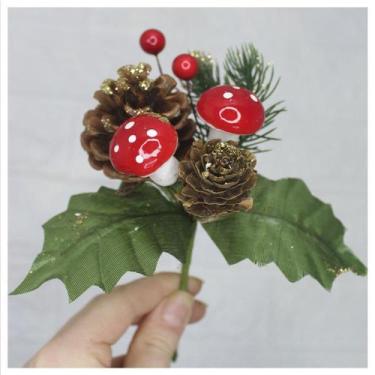 Imagem de 2 Ramos Cogumelos Decoração De Natal Artificial 17cm - Gici Christmas