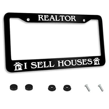 Imagem de Moldura de placa de licença personalizada Corretor de imóveis de aço inoxidável Vendo Casas Suporte de Placa de Licença Acessório Decorativo 2 Furos e Parafusos Serve para Placas de Licença Padrão dos