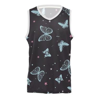 Imagem de KLL Linda camiseta de jérsei de basquete azul com estampa de borboletas para festa leve grafite para jovens adultos, Linda estampa de borboletas, azul, XXG
