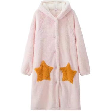 Imagem de Pijamas femininos, camisolas femininas de inverno com capuz, roupões de flanela soltos e quentes, roupas de dormir femininas plus size, color5, L
