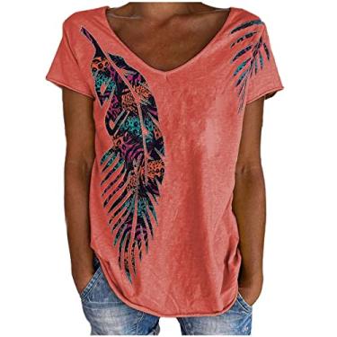 Imagem de Camisas de gola redonda para mulheres outono verão manga curta ajuste solto blusas longas vintage camisas femininas 2024, K-975 Rosa, P