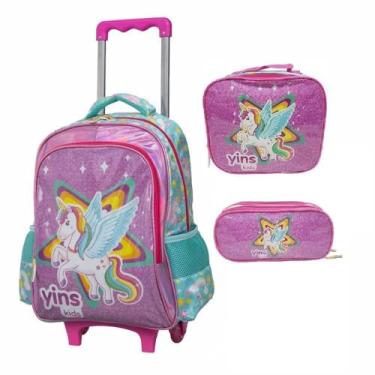 Imagem de Kit Mochila De Rodinha Unicornio Verde+Lancheira+Estojo Yins