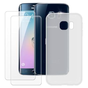 Imagem de MILEGOO Capa para Samsung Galaxy S6 Edge + 2 peças protetoras de tela de vidro temperado, capa de TPU de silicone macio à prova de choque para Samsung Galaxy S6 Edge (5,1 polegadas), branca