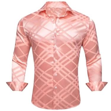 Imagem de Camisas masculinas de seda de designer de cetim roxo liso liso manga longa slim blusa masculina casual formal respirável, 0690, M