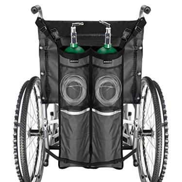 Imagem de ZHEEYI Suporte de tanque de oxigênio duplo para carrinhos de rodas, bolsa de cilindro de oxigênio com zíperes ajustáveis e bolsos de armazenamento de malha serve na maioria dos cilindros de oxigênio, cinza