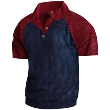 Imagem de IFFANY Camiseta masculina de veludo cotelê de manga curta, gola redonda, caimento justo, casual, ao ar livre, gola alta, H, 3G
