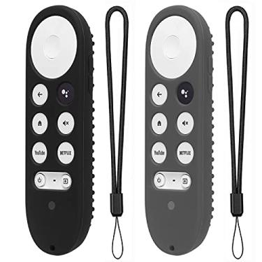 Imagem de Pacote com 2 capas de silicone para Chromecast com Google TV 2020 Voice Remote Capa protetora para controle remoto Chromecast 2020 (preto + cinza escuro)