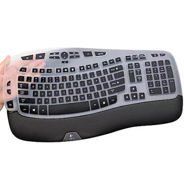 Imagem de Capa de teclado para teclado Logitech K350 MK550 MK570 Wireless Wave, película protetora de silicone à prova d'água para teclado Logitech K350 MK550 MK570 Acessórios de proteção - preta