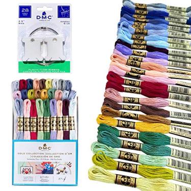 Imagem de Fio de bordado DMC, kit de edição limitada dourada, pacote de linhas de bordado, conjunto de cores sortidas com 28 bobinas de fio dental de plástico DMC, fios de ponto cruz de algodão, corda/fio de
