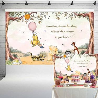 Imagem de Decorações de chá de bebê vintage Pooh Bear para meninas Pano de fundo clássico de ursinho com balão rosa fundo de aniversário recém-nascido 1,5 x 0,9 m 142