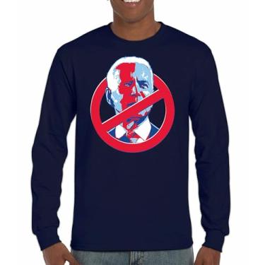 Imagem de Camiseta de manga comprida No Biden Anti Sleepy Joe Republican President Pro Trump 2024 MAGA FJB Lets Go Brandon Deplorable, Azul marinho, M