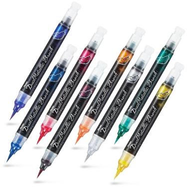 Imagem de Kit Caneta Pincel Dual Metallic Brush 8 Cores Pentel