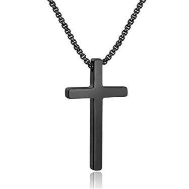 Imagem de Ursteel Colar masculino com cruz de aço inoxidável, prata, preto, dourado, aço inoxidável, corrente de caixa de 40 a 76 cm, 20 inches, Aço inoxidável, Sem Pedra Preciosa