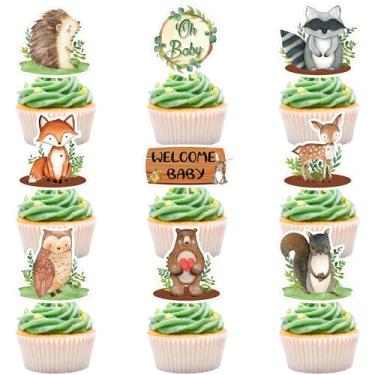 Imagem de Weecent 45 Pcs Woodland Baby Shower Cupcake toppers Oh Baby Party Decorations Woodland Animals Cupcake Toppers Baby Boy Girl Birthday Party Favors Woodland Party Supplies