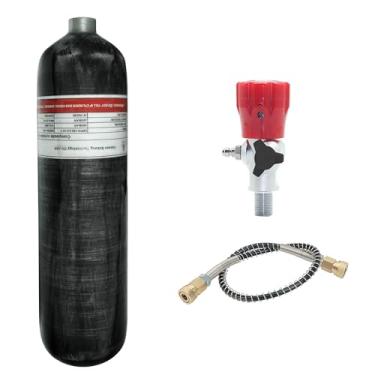 Imagem de TUXING Tanque de ar de fibra de carbono 3L 4500psi (garrafa vazia e estação de enchimento de paintball com medidor regulador de válvula para jogo PCP (3L+F)