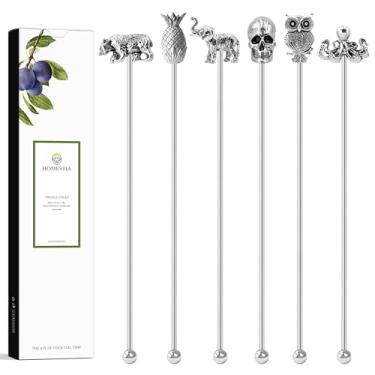 Imagem de Homestia Espátulas para mexedores de café de aço inoxidável, 19 cm, cabeça de liga de zinco, agitadores de bebidas, palitos swizzle, 6 peças de palitos reutilizáveis para sucos de chocolate e leite