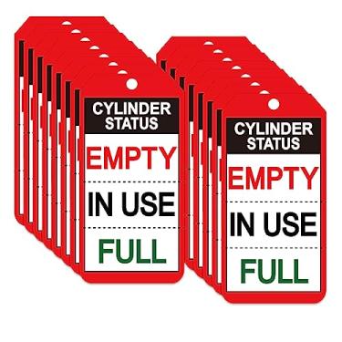 Imagem de Pacote com 50 etiquetas de status do cilindro de gás 14 x 7 cm, cilindro, hélio, oxigênio, vazio, em uso, cartões inteiros, etiquetas perfuradas em 3 partes para verificar o estado do cilindro