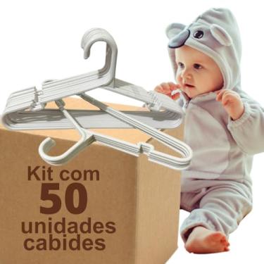 Imagem de Kit Cabide Infantil 50 Cabides Infantis Branco Resistentes Para Roupa Baby