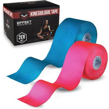 Imagem de Fitas de cinesiologia Effekt de 5 m x 5 cm | 2 rolos (azul e rosa) | ligadura cinesológica, elástica, impermeável para suporte muscular, recuperação de lesões, fita médica e desportiva