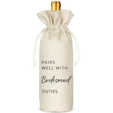 Imagem de Presente de saco de vinho de casamento, pedido de dama de honra, presente para damas de honra, chá de panela, noivado, lembrancinha de despedida de solteira - Combina bem com deveres de dama de honra