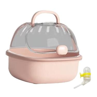 Imagem de Generic Estojo de transporte para hamster, gaiola para transporte de pequenos animais, gaiola para porquinhos da índia com garrafa de água, gaiola de saída, Rosa