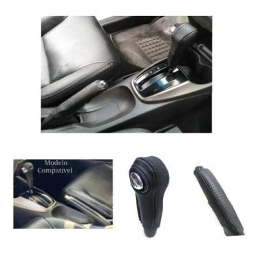 Imagem de Capa Revestimento Couro Manopla Câmbio Automático e Alavanca Freio De 