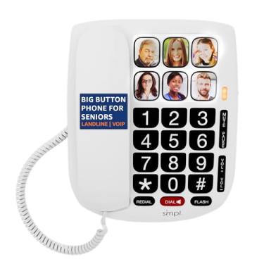 Imagem de SMPL Telefone de botão grande para idosos, telefone fixo com fio e telefone VOIP para idosos, deficientes, amplifica permanentemente para perda auditiva, Alzheimer, demência - telefone ideal para