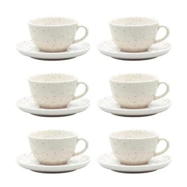 Imagem de Conjunto de Xícara de Chá com Pires 06 Peças Flat Chuvisco Oxford