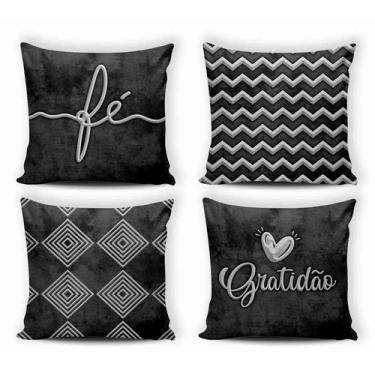 Imagem de Kit 04 Capas Decorativas Gratidão e Fé P/ Almofadas - DUCASA ENXOVAIS